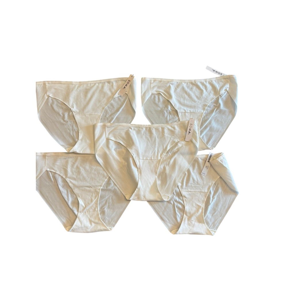 New Soma Vanishing Edge Bikini Panties Sz Large Ivory 5 Pack
